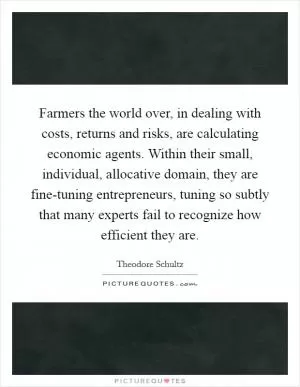 Farmers the world over, in dealing with costs, returns and risks, are calculating economic agents. Within their small, individual, allocative domain, they are fine-tuning entrepreneurs, tuning so subtly that many experts fail to recognize how efficient they are Picture Quote #1
