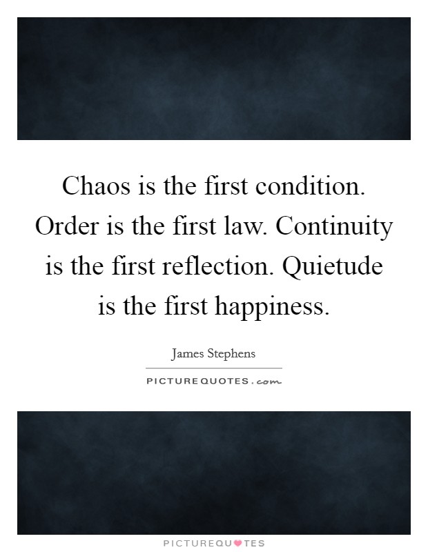 Chaos is the first condition. Order is the first law. Continuity is the first reflection. Quietude is the first happiness. Picture Quote #1