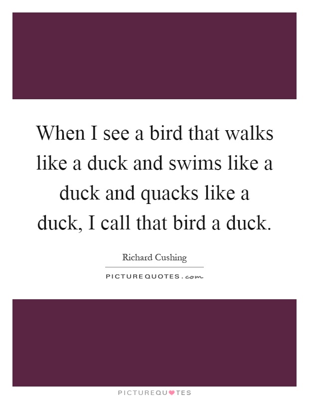 When I see a bird that walks like a duck and swims like a duck and quacks like a duck, I call that bird a duck Picture Quote #1