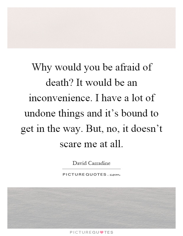 Why would you be afraid of death? It would be an inconvenience. I have a lot of undone things and it's bound to get in the way. But, no, it doesn't scare me at all Picture Quote #1