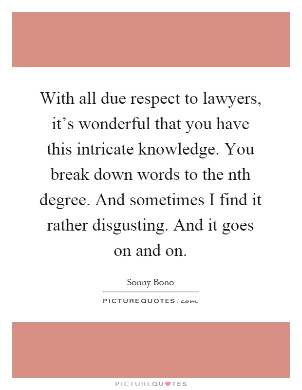 With all due respect to lawyers, it's wonderful that you have this intricate knowledge. You break down words to the nth degree. And sometimes I find it rather disgusting. And it goes on and on Picture Quote #1