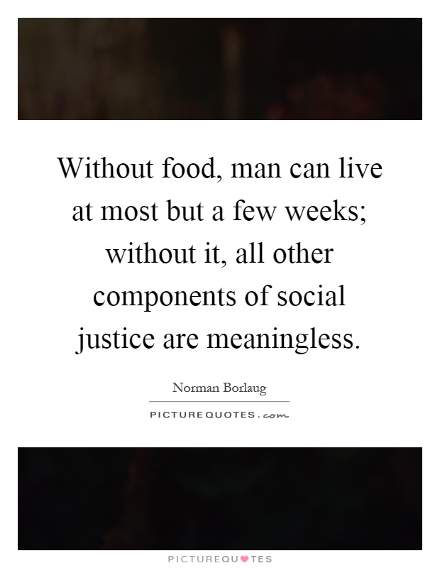 Without food, man can live at most but a few weeks; without it, all other components of social justice are meaningless Picture Quote #1