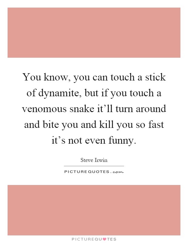 You know, you can touch a stick of dynamite, but if you touch a venomous snake it'll turn around and bite you and kill you so fast it's not even funny Picture Quote #1