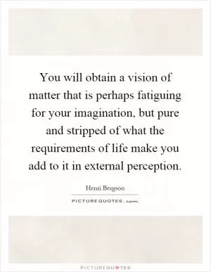 You will obtain a vision of matter that is perhaps fatiguing for your imagination, but pure and stripped of what the requirements of life make you add to it in external perception Picture Quote #1