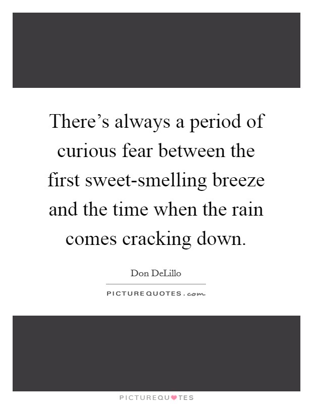 There's always a period of curious fear between the first sweet-smelling breeze and the time when the rain comes cracking down. Picture Quote #1