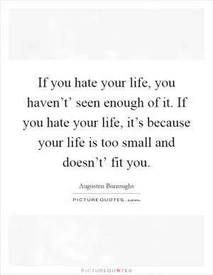 If you hate your life, you haven’t’ seen enough of it. If you hate your life, it’s because your life is too small and doesn’t’ fit you Picture Quote #1