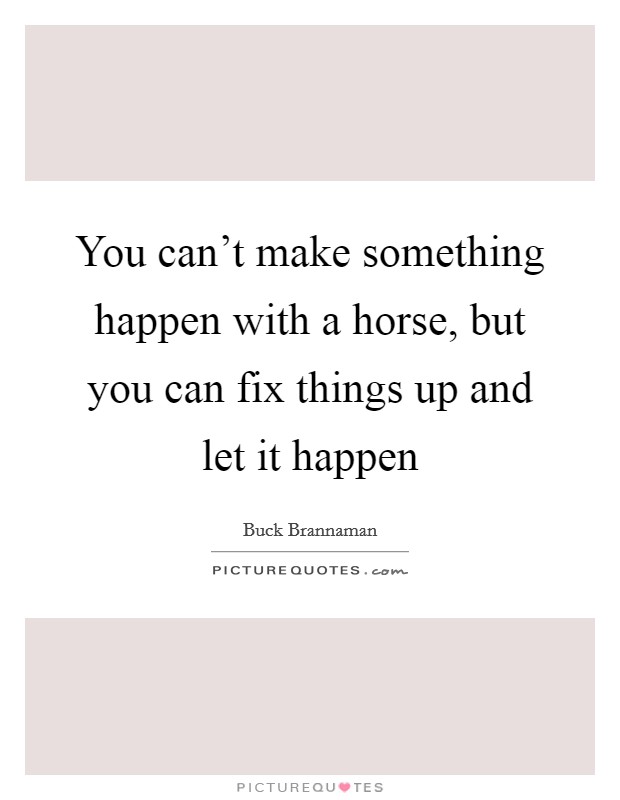 You can't make something happen with a horse, but you can fix things up and let it happen Picture Quote #1