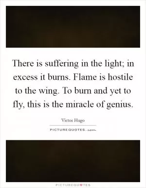 There is suffering in the light; in excess it burns. Flame is hostile to the wing. To burn and yet to fly, this is the miracle of genius Picture Quote #1