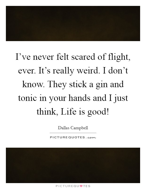 I've never felt scared of flight, ever. It's really weird. I don't know. They stick a gin and tonic in your hands and I just think, Life is good! Picture Quote #1