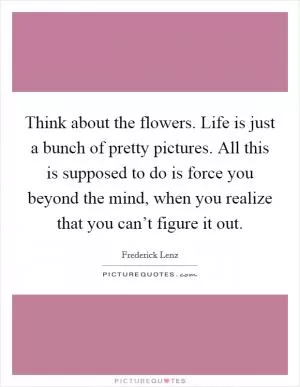 Think about the flowers. Life is just a bunch of pretty pictures. All this is supposed to do is force you beyond the mind, when you realize that you can’t figure it out Picture Quote #1