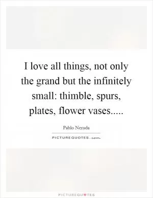 I love all things, not only the grand but the infinitely small: thimble, spurs, plates, flower vases Picture Quote #1