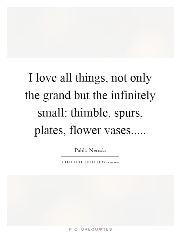 I love all things, not only the grand but the infinitely small: thimble, spurs, plates, flower vases..... Picture Quote #1