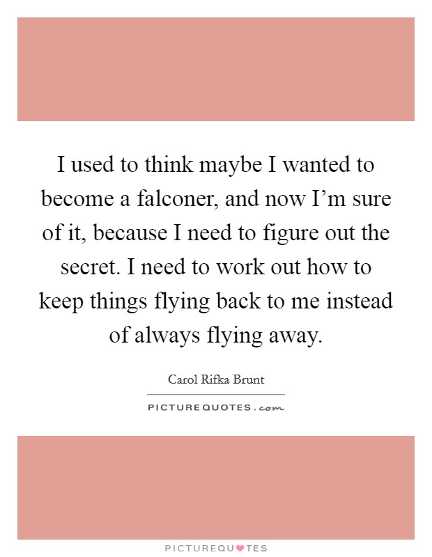 I used to think maybe I wanted to become a falconer, and now I'm sure of it, because I need to figure out the secret. I need to work out how to keep things flying back to me instead of always flying away. Picture Quote #1