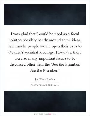 I was glad that I could be used as a focal point to possibly bandy around some ideas, and maybe people would open their eyes to Obama’s socialist ideology. However, there were so many important issues to be discussed other than the ‘Joe the Plumber, Joe the Plumber.’ Picture Quote #1