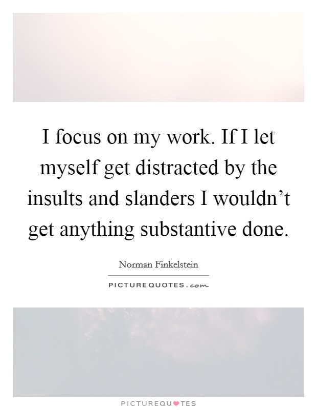 I focus on my work. If I let myself get distracted by the insults and slanders I wouldn't get anything substantive done. Picture Quote #1