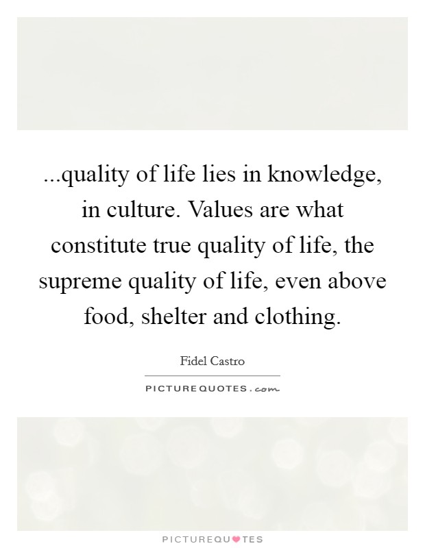 ...quality of life lies in knowledge, in culture. Values are what constitute true quality of life, the supreme quality of life, even above food, shelter and clothing. Picture Quote #1