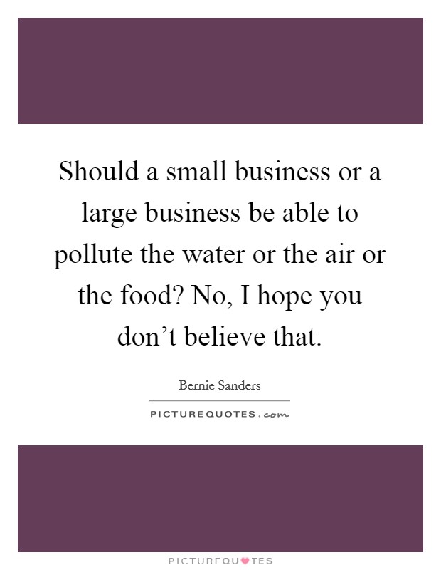 Should a small business or a large business be able to pollute the water or the air or the food? No, I hope you don't believe that. Picture Quote #1