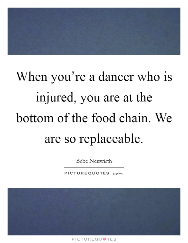When you're a dancer who is injured, you are at the bottom of the food chain. We are so replaceable. Picture Quote #1