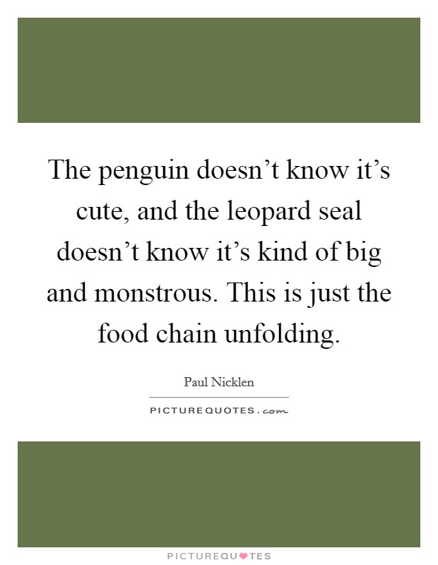 The penguin doesn't know it's cute, and the leopard seal doesn't know it's kind of big and monstrous. This is just the food chain unfolding. Picture Quote #1