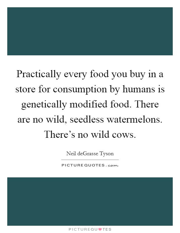 Practically every food you buy in a store for consumption by humans is genetically modified food. There are no wild, seedless watermelons. There's no wild cows. Picture Quote #1