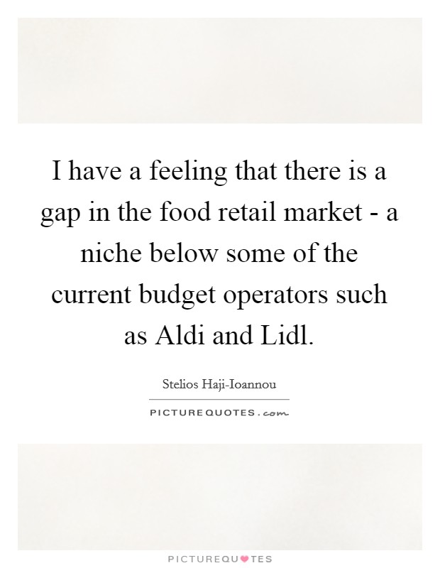 I have a feeling that there is a gap in the food retail market - a niche below some of the current budget operators such as Aldi and Lidl. Picture Quote #1