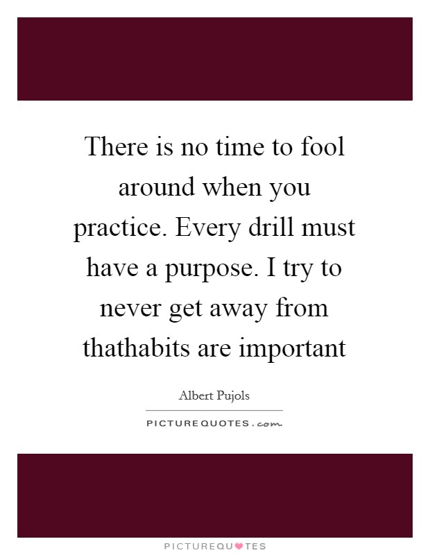 There is no time to fool around when you practice. Every drill must have a purpose. I try to never get away from thathabits are important Picture Quote #1