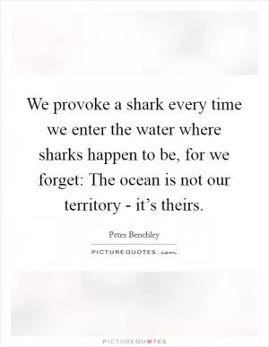 We provoke a shark every time we enter the water where sharks happen to be, for we forget: The ocean is not our territory - it’s theirs Picture Quote #1