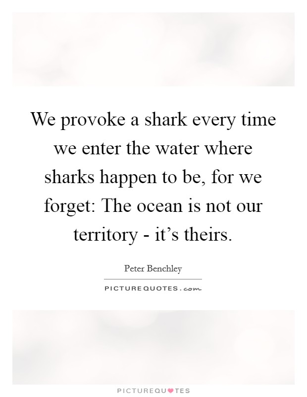 We provoke a shark every time we enter the water where sharks happen to be, for we forget: The ocean is not our territory - it's theirs. Picture Quote #1