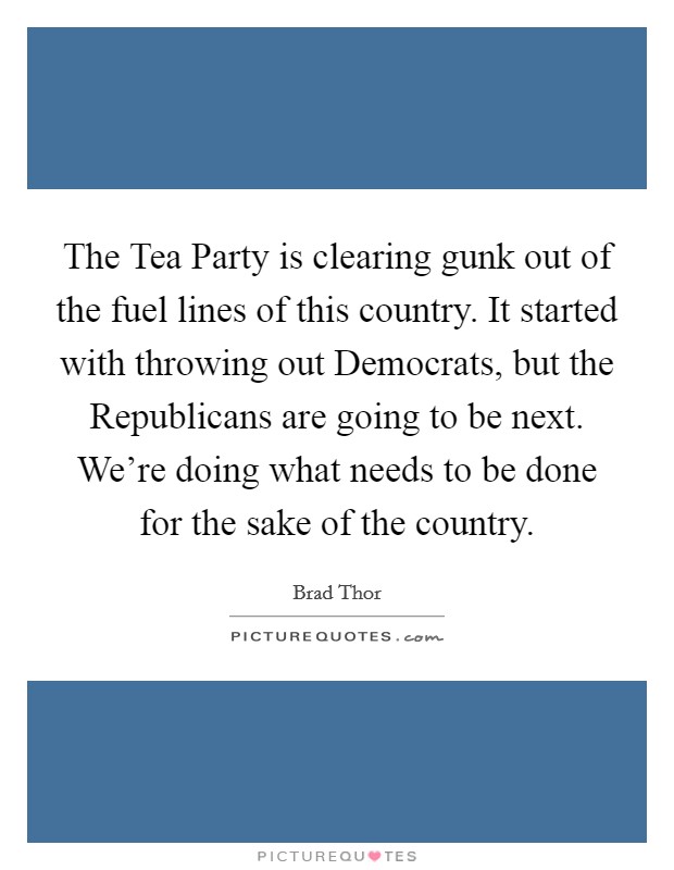 The Tea Party is clearing gunk out of the fuel lines of this country. It started with throwing out Democrats, but the Republicans are going to be next. We're doing what needs to be done for the sake of the country. Picture Quote #1