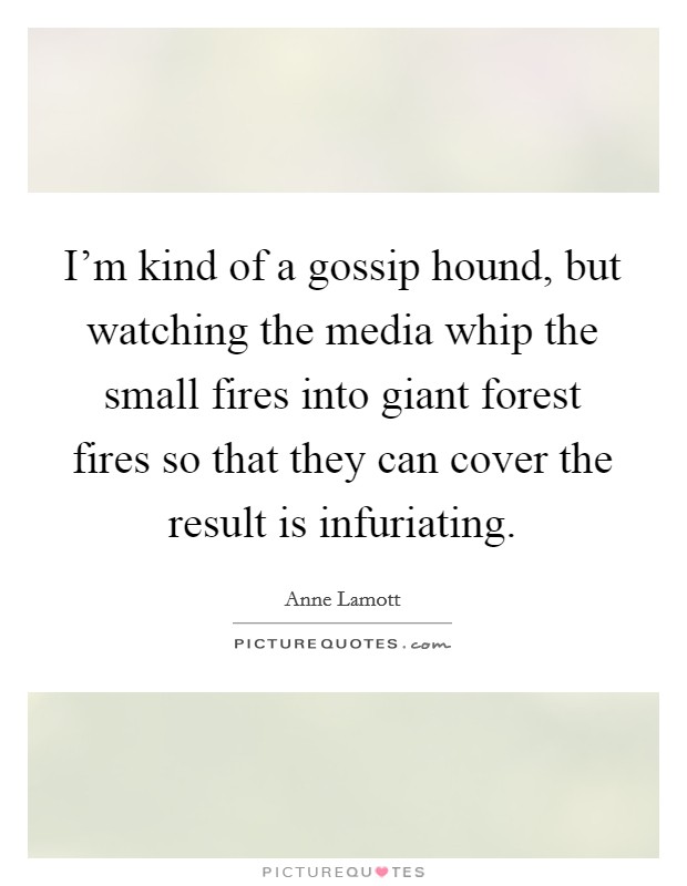 I'm kind of a gossip hound, but watching the media whip the small fires into giant forest fires so that they can cover the result is infuriating. Picture Quote #1