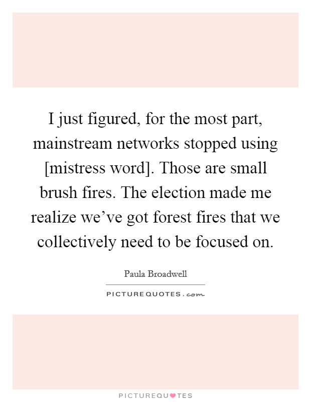 I just figured, for the most part, mainstream networks stopped using [mistress word]. Those are small brush fires. The election made me realize we've got forest fires that we collectively need to be focused on. Picture Quote #1