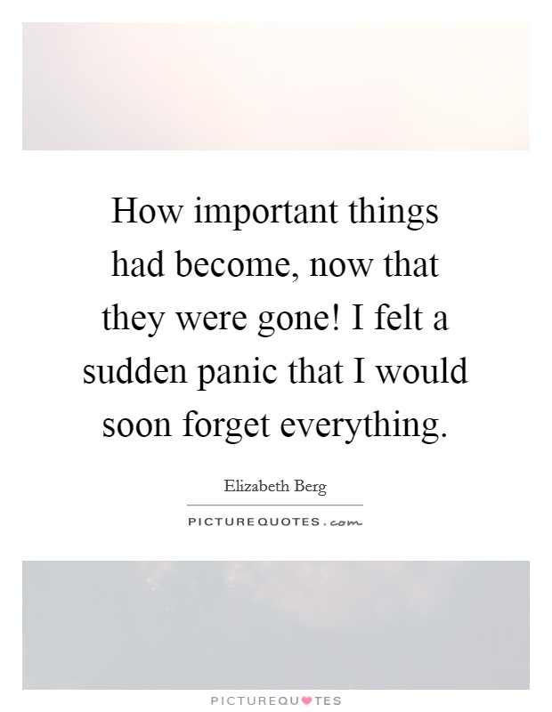 How important things had become, now that they were gone! I felt a sudden panic that I would soon forget everything. Picture Quote #1