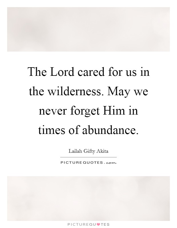 The Lord cared for us in the wilderness. May we never forget Him in times of abundance. Picture Quote #1