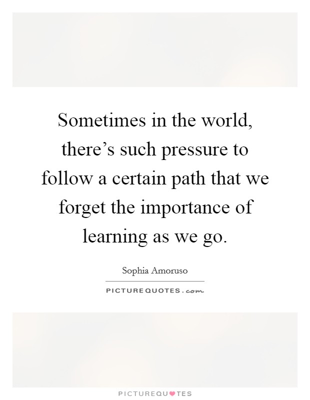 Sometimes in the world, there's such pressure to follow a certain path that we forget the importance of learning as we go. Picture Quote #1