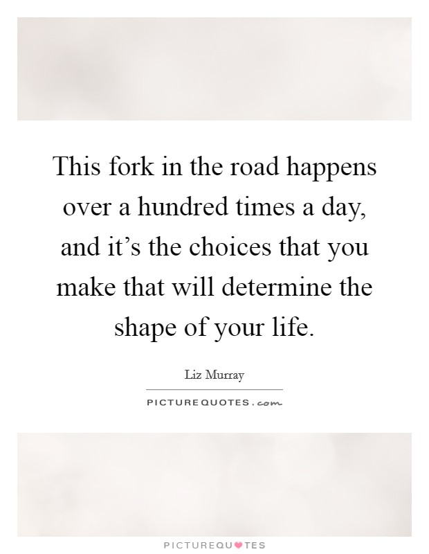This fork in the road happens over a hundred times a day, and it's the choices that you make that will determine the shape of your life. Picture Quote #1