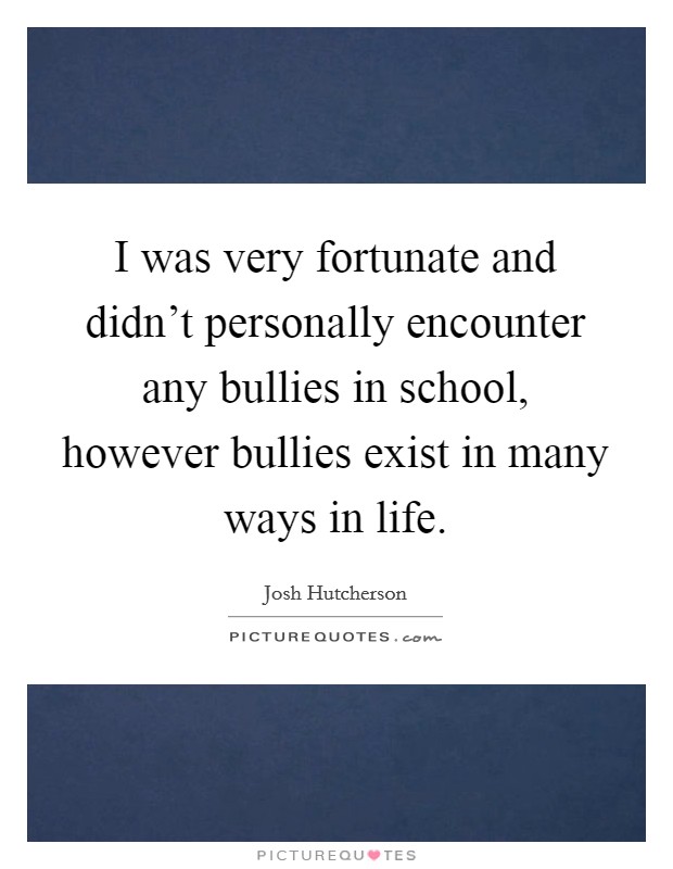 I was very fortunate and didn't personally encounter any bullies in school, however bullies exist in many ways in life. Picture Quote #1