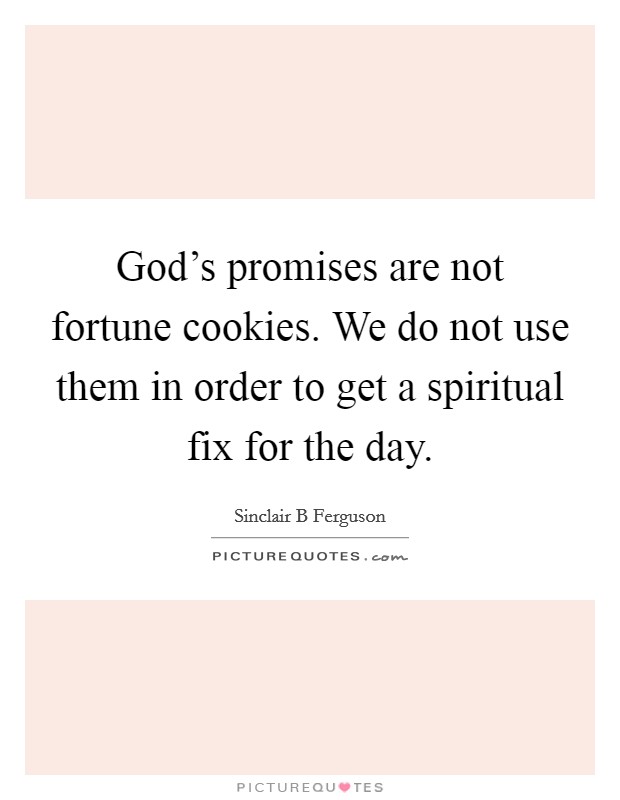 God's promises are not fortune cookies. We do not use them in order to get a spiritual fix for the day. Picture Quote #1