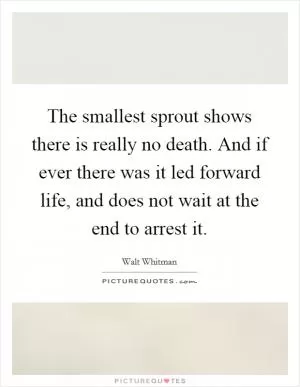 The smallest sprout shows there is really no death. And if ever there was it led forward life, and does not wait at the end to arrest it Picture Quote #1