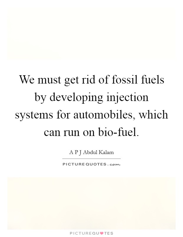 We must get rid of fossil fuels by developing injection systems for automobiles, which can run on bio-fuel. Picture Quote #1