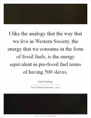 I like the analogy that the way that we live in Western Society, the energy that we consume in the form of fossil fuels, is the energy equivalent in pre-fossil fuel terms of having 500 slaves Picture Quote #1