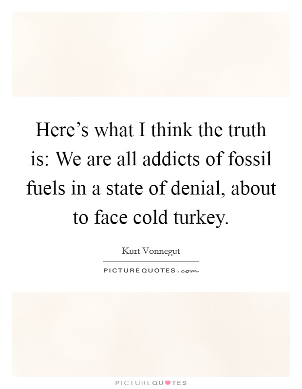 Here's what I think the truth is: We are all addicts of fossil fuels in a state of denial, about to face cold turkey. Picture Quote #1