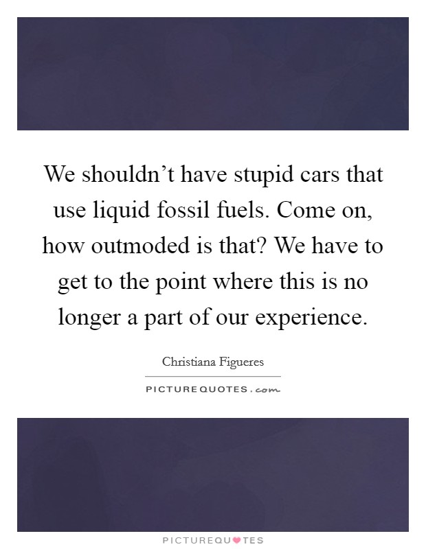 We shouldn't have stupid cars that use liquid fossil fuels. Come on, how outmoded is that? We have to get to the point where this is no longer a part of our experience. Picture Quote #1