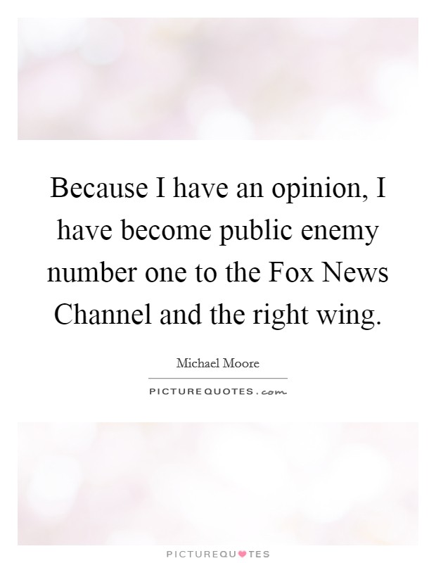 Because I have an opinion, I have become public enemy number one to the Fox News Channel and the right wing. Picture Quote #1