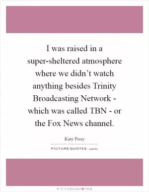 I was raised in a super-sheltered atmosphere where we didn’t watch anything besides Trinity Broadcasting Network - which was called TBN - or the Fox News channel Picture Quote #1