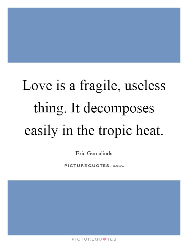 Love is a fragile, useless thing. It decomposes easily in the tropic heat. Picture Quote #1