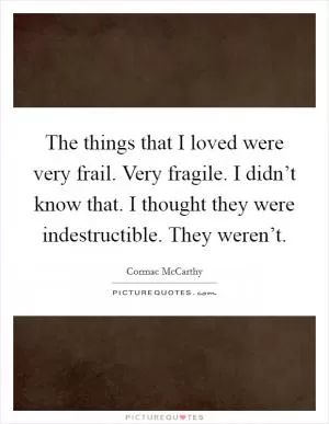 The things that I loved were very frail. Very fragile. I didn’t know that. I thought they were indestructible. They weren’t Picture Quote #1