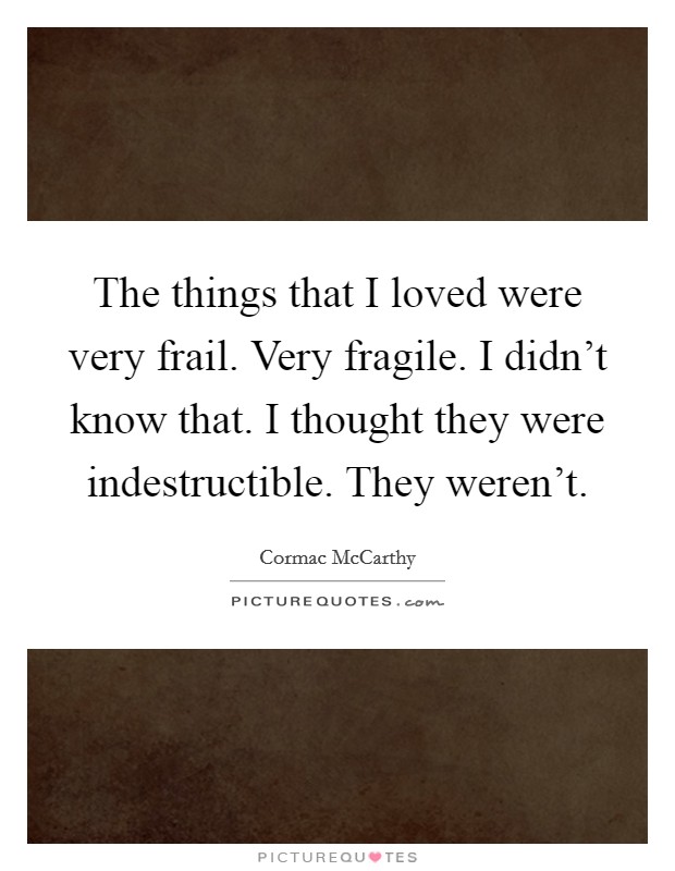 The things that I loved were very frail. Very fragile. I didn't know that. I thought they were indestructible. They weren't. Picture Quote #1