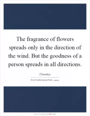 The fragrance of flowers spreads only in the direction of the wind. But the goodness of a person spreads in all directions Picture Quote #1