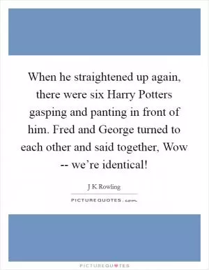 When he straightened up again, there were six Harry Potters gasping and panting in front of him. Fred and George turned to each other and said together, Wow -- we’re identical! Picture Quote #1
