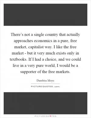 There’s not a single country that actually approaches economics in a pure, free market, capitalist way. I like the free market - but it very much exists only in textbooks. If I had a choice, and we could live in a very pure world, I would be a supporter of the free markets Picture Quote #1